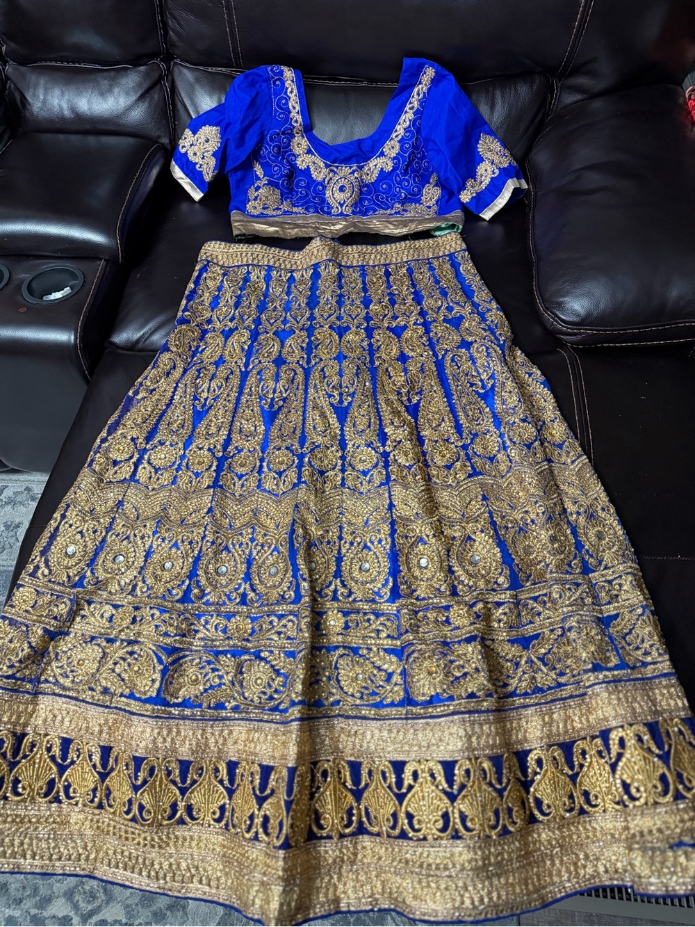 Women's blue & Gold
Embroidered Lehenga Choli with
Matching Dupatta